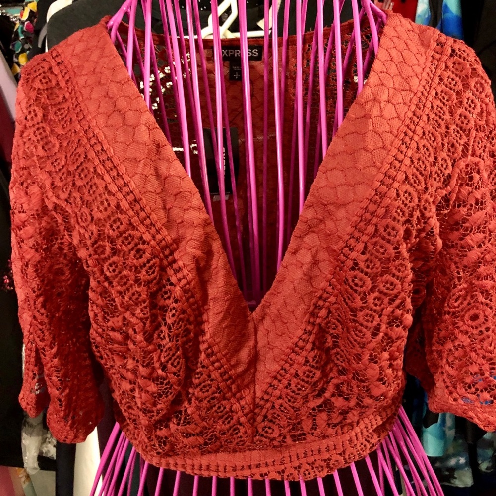 NWT Express crochet top orange rust size S